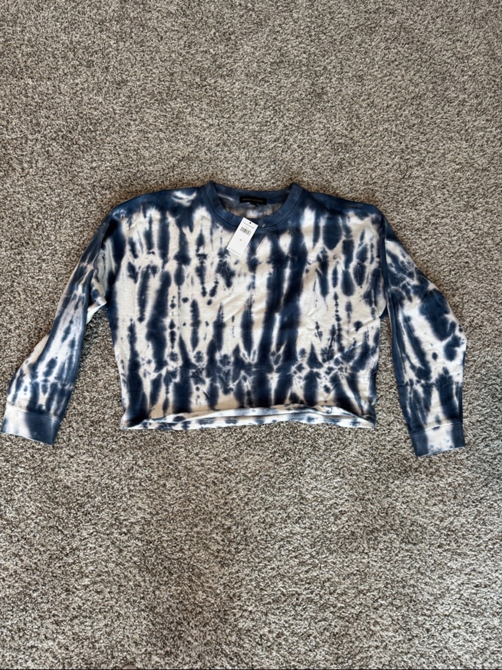 Banana Republic Navy & White Tie-Dye Cropped Sweatshirt